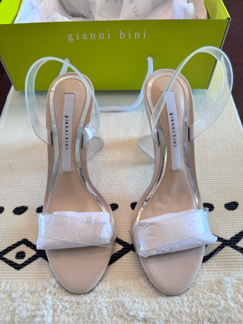 NEW Gianni Bini Nude Clear Strap Block Heel